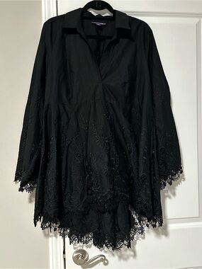 Roaman's Black Embroidered Lace-trim dress.